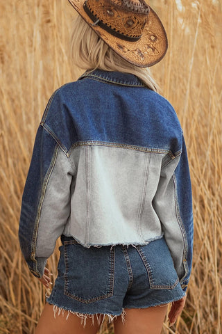 Color Block Distress Denim Jacket