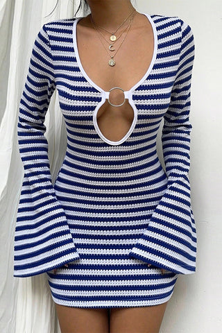 Striped Keyhole Casual Dress