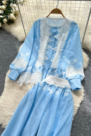 Lace Button-Up Pants Set
