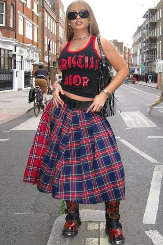 Plaid Patterned Midi Skirt with Wrap Detail