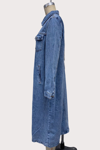 Stylish Button-Up Long Denim Jacket