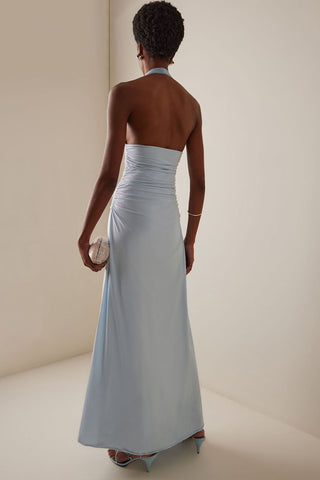 Halter Neck Evening Gown with Draped Details