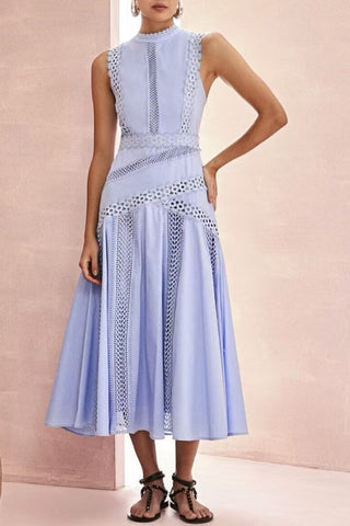 Elegant Lace Trim Vacation Dress