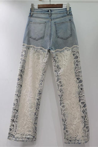 Lace Overlay Straight Jeans