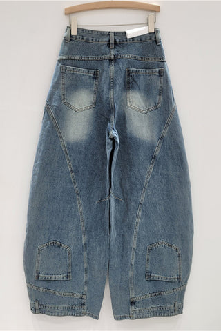 Distressed Wide-Leg Denim Jeans