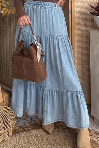 Tiered Maxi Denim Skirt