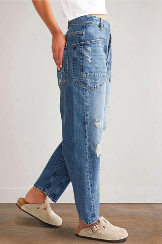 Distressed Straight-Leg Jeans