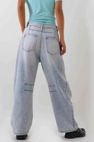 Distressed Wide-Leg Denim Jeans