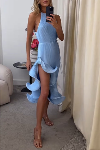 Halter Neck Ruffled Circle Dress