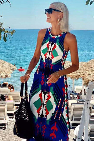 Boho Maxi Dress with Geometric Print