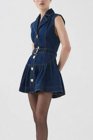 Belted Button-Front Denim Dress
