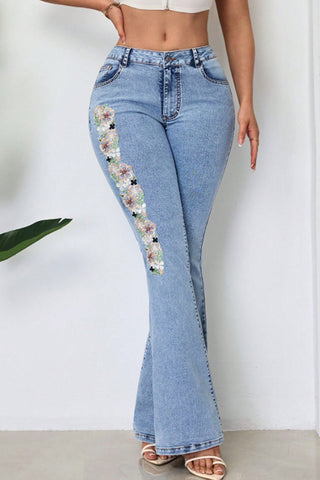 Floral Detail Flare Jeans