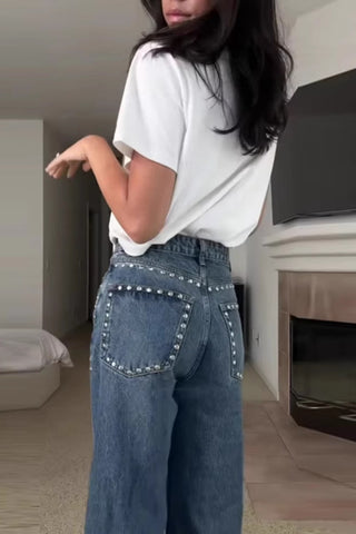 Studded Pocket Straight-Leg Jeans