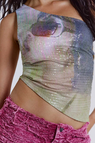 Asymmetric Sequin Tank Top