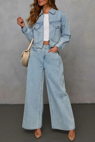 Cropped Denim Jacket and High-Waist Jeans Set