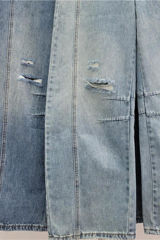 Distressed Wide-Leg Denim Pants