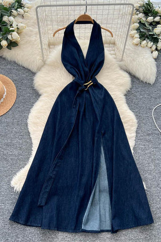 Halter Tie Denim Dress