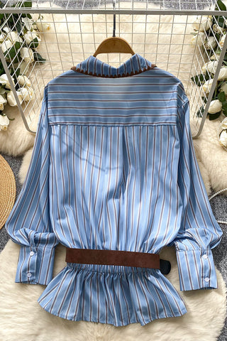 Striped Shirt with Belt Detail