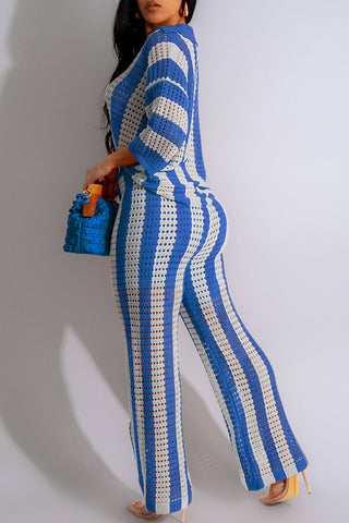 Striped Button-Front Pants Set