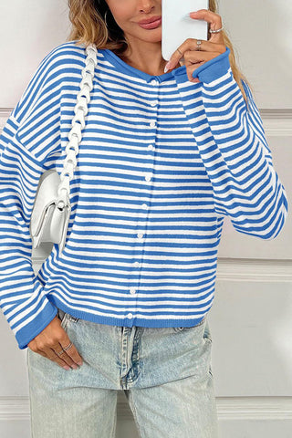 Striped Button-Front Cardigan