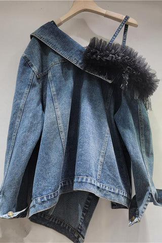 Denim Jacket with Ruffle Detail