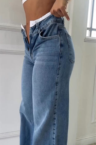 High-Waisted Wide Leg Denim Jeans