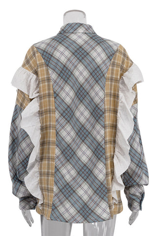 Ruffle-Detail Plaid Blouse