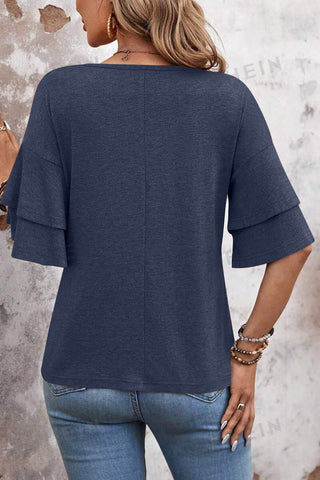 Ruffle Sleeve V-Neck T-Shirt