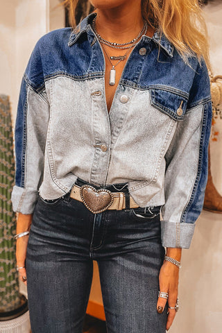 Cropped Two-Tone Denim Jacket