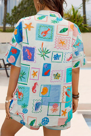 Tropical Print Relaxed Fit Shorts Set