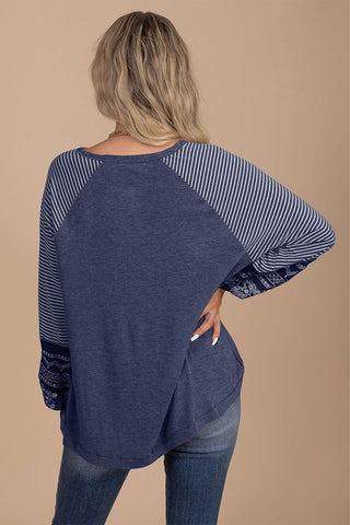 Striped Sleeve Casual Top