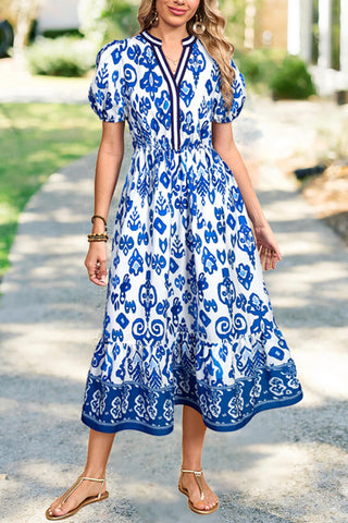 Puff Sleeve Empire Waist Midi Dress