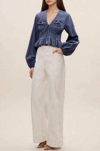 Ruffle Trim V-Neck Blouse