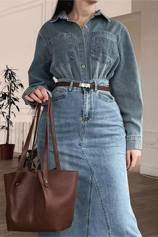 Button-Up Denim Skirt Set