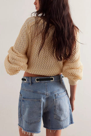 Lace-Up Denim Shorts