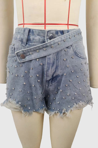 Studded Distressed Denim Shorts