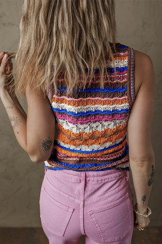 Striped Knit Crew Neck Sweater Vest