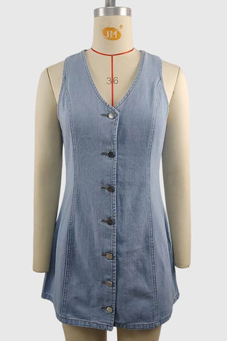 Button-Front Denim Mini Dress