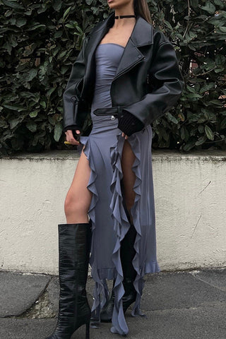 Strapless Midi Dress with Ruffle Detail