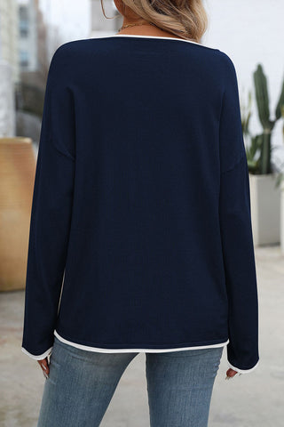 Contrast Trim Relaxed Crewneck Top