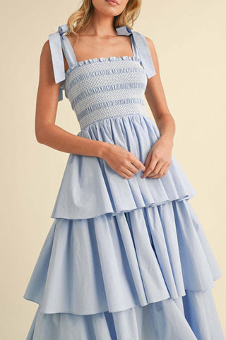 Tiered Dress with Bow Tie Straps
