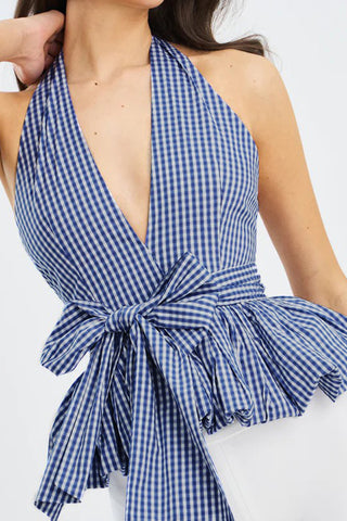 Gingham Halter Peplum Top