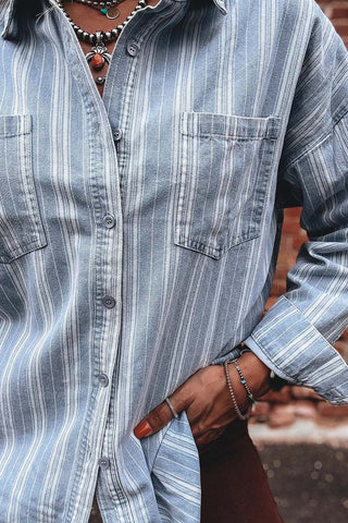 Stripe Boyfriend Chest Pocket Shacket