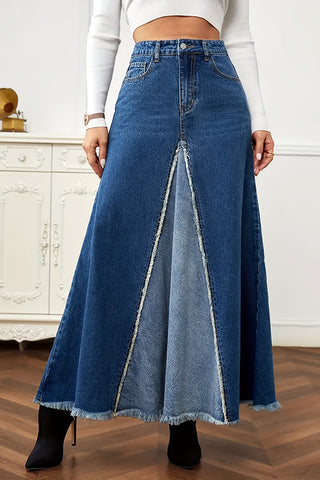 Button-Front Maxi Denim Skirt