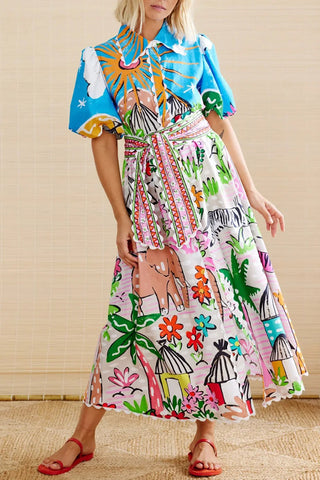 Colorful Cartoon Print Midi Dress