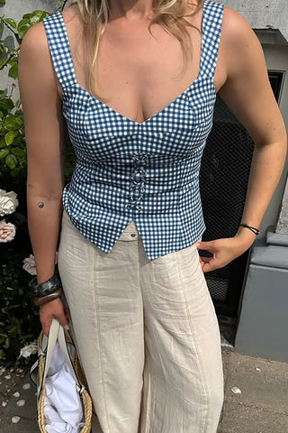 Lace-Up Gingham Camisole