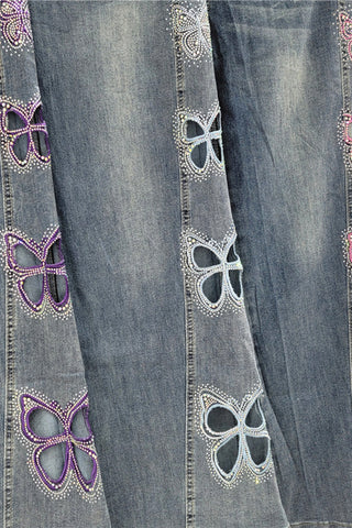 Patterned Wide-Leg Denim Jeans