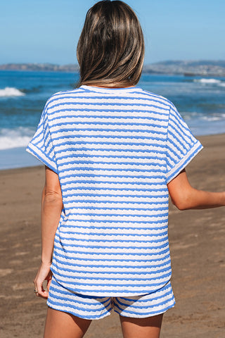 Striped Textured Top and Shorts Set