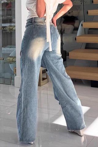 Cutout Straight-Leg Jeans