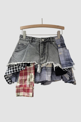 Patchwork Denim Mini Skirt